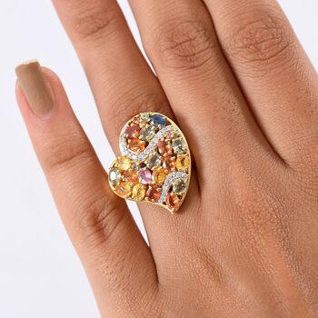 D'Joy AA Mehrfarbig Saphir, Wei&szlig;er Zirkon Ring 925 Silber 750 Gelbgold Vermeil (Gr&ouml;&szlig;e 17.00) ca. 5.21 ct