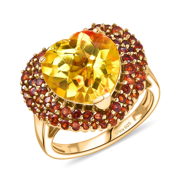 D'Joy - Sonnenfeuer-Kranz-Design Sphaleros Quarz, Mosambik Granat Ring 925 Silber 750 Gelbgold Vermeil (Gr&ouml;&szlig;e 18.00) ca. 7.98 ct image number 4