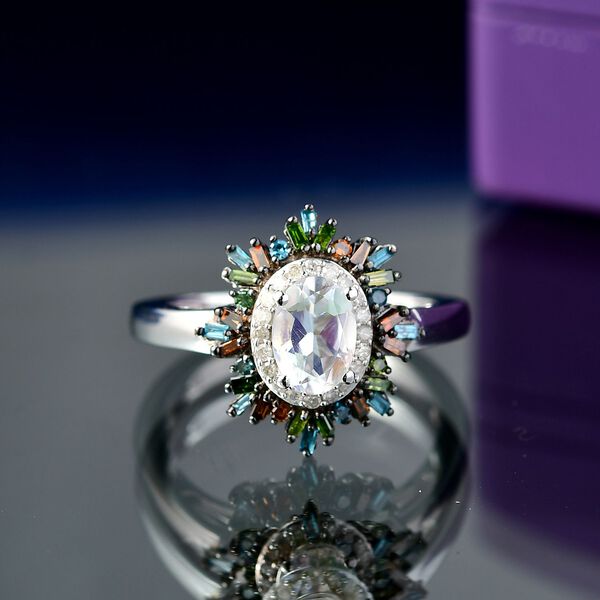 D'Joy AAA Premium Malagasy Mondstein und mehrfarbiger Diamant Ring und Anh&auml;nger mit 50cm Kette image number 8