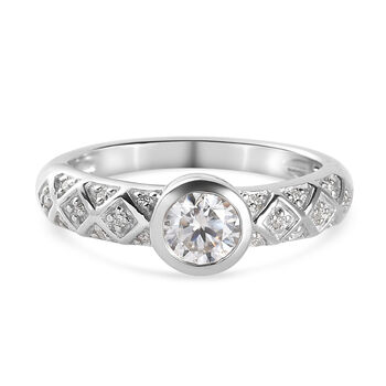 88 Facetten Moissanit Ring 925 Silber platiniert  ca. 0,57 ct