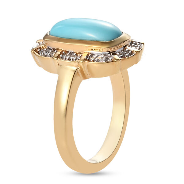 Nat&uuml;rlicher Sleeping Beauty T&uuml;rkis und Zirkon Halo Ring 925 Silber 585 Vergoldet image number 5