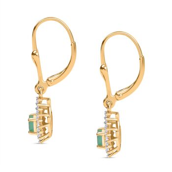 Eternal Spark - D joy Kagem Sambischer Smaragd, Wei&szlig;er Zirkon Ohrringe 925 Silber 750 Gelb Vergoldet ca. 0,53 ct.