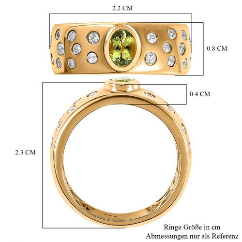 AA Calabar-Turmalin, Weißer Zirkon Ringe 925 Silber Gelbgold Vermeil (Größe 17.00) ca. 0.97 ct image number 7