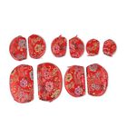 10er-Set Jacquard gewebter Schmuckbeutel mit Rei&szlig;verschluss, 5 verschiedene Gr&ouml;&szlig;en, Rot-Gold