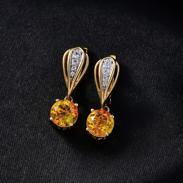 D'Joy Sphaleros Quarz, Wei&szlig;er Zirkon Ohrringe 925 Silber 750 Gelb Vergoldet ca. 3,24 ct. image number 2