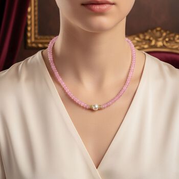 Muschelkernperle, Rosenquarz und wei&szlig;e Kristall 40,5+10cm Halskette