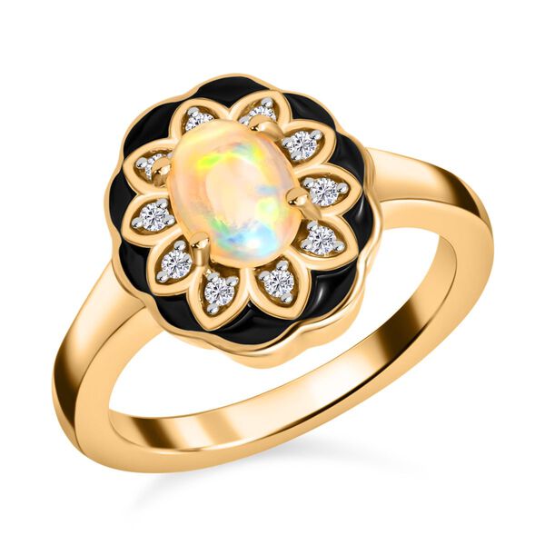 Nat&uuml;rlicher &Auml;thiopischer Opal und Zirkon Ring 925 Silber vergoldet  ca. 0,67 ct image number 4