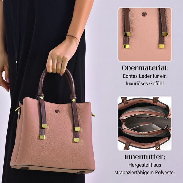 Vielseitige Umh&auml;ngetasche aus echtem Leder mit abnehmbarem Schulterriemen, 30x14x24 cm, Rosa image number 5