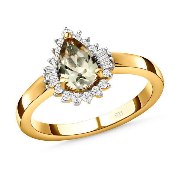AAA Turkizit und weißer Diamant-Ring, 925 Silber Gelbgold Vermeil  ca. 1,08 ct image number 4