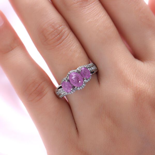 Ilakaka Rosa Saphir-Ring, (Fissure gefüllt), 925 Silber platiniert image number 3