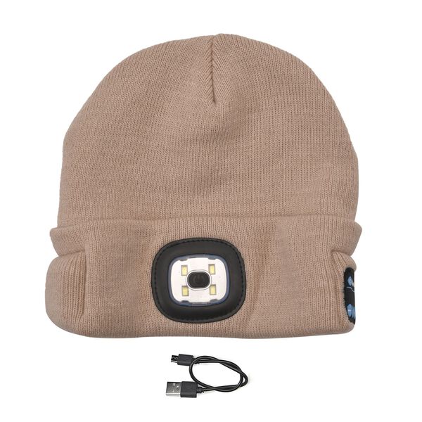 Strickm&uuml;tze mit LED Licht, Beige