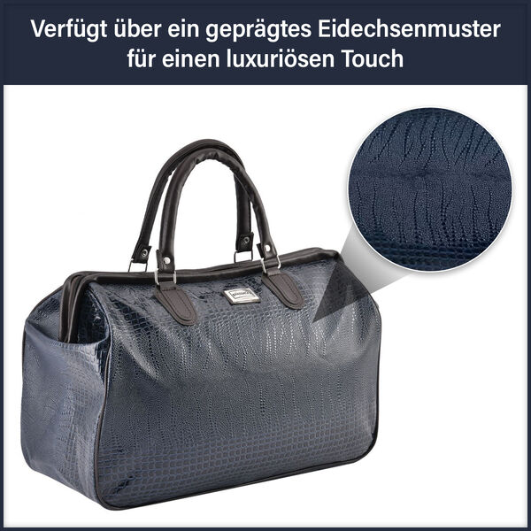 Weekender Reisetasche, 45x33x22cm, Echsenmuster, Marine image number 9