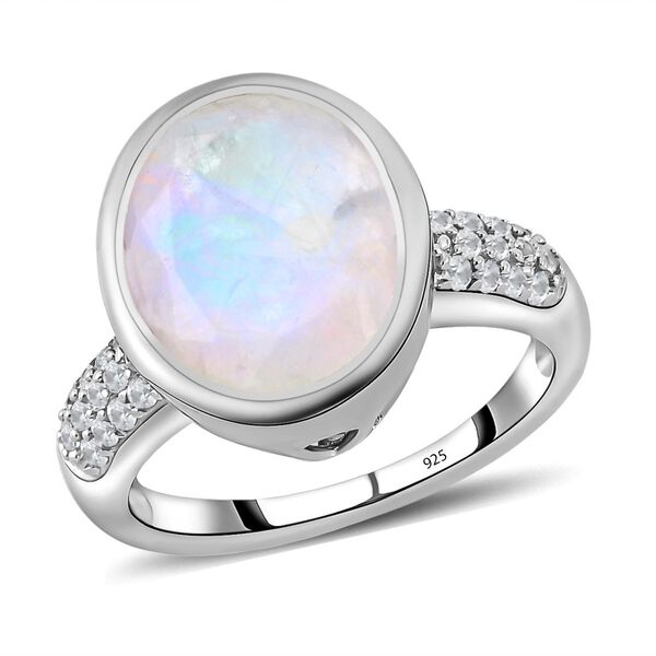 Premium Regenbogen Mondstein und weißer Zirkon-Ring, 925 Silber platiniert  ca. 4,70 ct image number 4