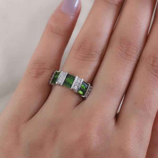 Natürlicher Chromdiopsid und Zirkon Ring 925 Silber platiniert  ca. 1,74 ct image number 3