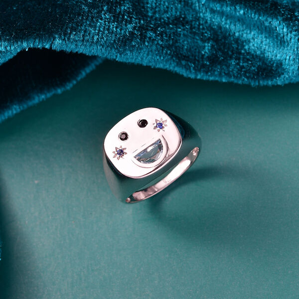 GP Celestial Kollektion- himmelblauer Topas, schwarzer Spinell und blauer Saphir Ring, 925 Silber platiniert - 0,52 ct. image number 2