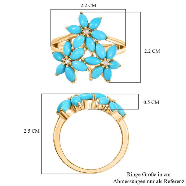 Bl&uuml;hende Blumen Sleeping Beauty T&uuml;rkis, Wei&szlig;er Zirkon Ring 925 Silber 750 Gelb Vergoldet (Gr&ouml;&szlig;e 17.00) ca. 2,39 ct image number 7