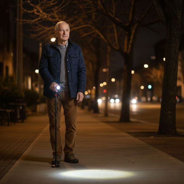 Klappbarer Smart-Walking-Stick mit drehbarem LED-Frontlicht image number 2