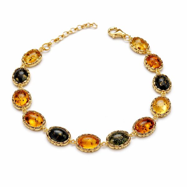 Nat&uuml;rlicher Baltischer Bernstein Armband ca. 19 cm + 2.5 cm Extender, 925 Silber vergoldet