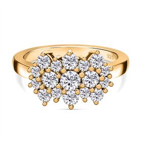Moissanit Cluster Ring, 925 Silber Gelbgold Vermeil (Größe 19.00) ca. 1.00 ct