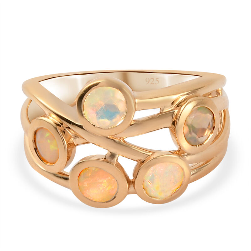 Natürlicher Äthiopischer Opal Ring 925 Silber vergoldet image number 0