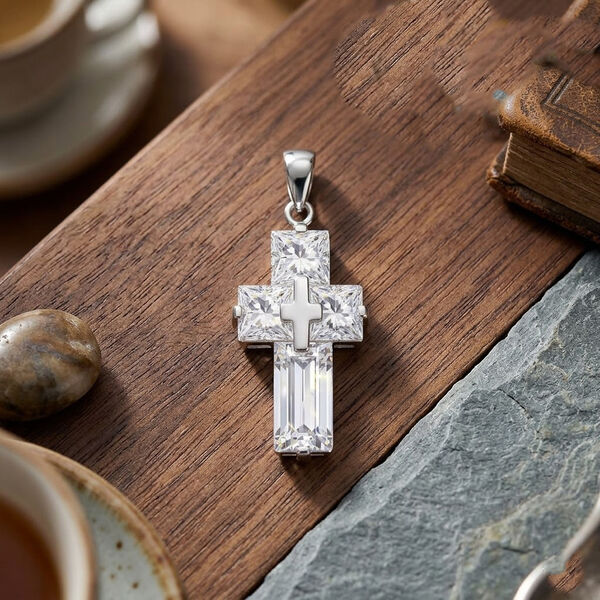 Lustro Stella wei&szlig;er Zirkonia Kreuz Anh&auml;nger image number 1