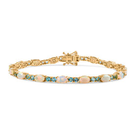 D Joy AA Natürlicher, äthiopischer Welo Opal, Betroka Blauer Apatit Armband ca. 19 cm 925 Silber 750 Gelbgold Vermeil (10-15 Werktage Lieferzeit) ca. 7.79 ct