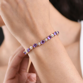 GP - AAA Rose De France Amethyst, Wei&szlig;er Zirkon Armband ca. 19 cm 925 Silber 750 Ros&eacute;gold Vermeil ca. 12,92 ct.