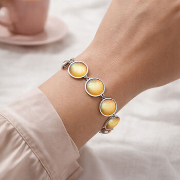 Muschel-inspiriertes Harzperlen-Design Armband, ca. 18.5 cm+ 5 cm extender, Reiner Edelstahl, Gelb