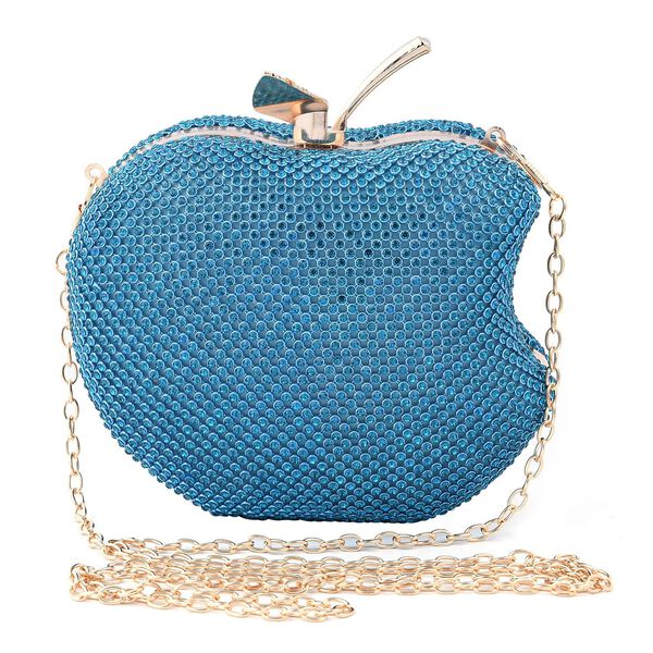 Apple-Clutch mit Kristallverzierung, Gr&ouml;&szlig;e 15x11,5 cm, Blau