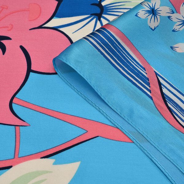 LA MAREY 100% Maulbeerseiden Schal, Blau und Blütenmuster image number 3