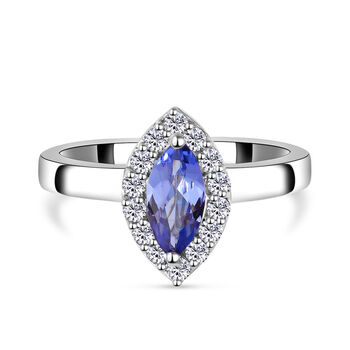 Tansanit und Zirkon-Ring, 925 Silber platiniert (Gr&ouml;&szlig;e 16.00) ca. 1,24 ct