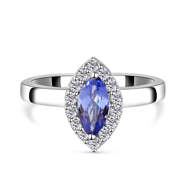 Tansanit und Zirkon-Ring, 925 Silber platiniert  ca. 1,24 ct