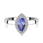 Tansanit und Zirkon-Ring, 925 Silber platiniert (Größe 16.00) ca. 1,24 ct