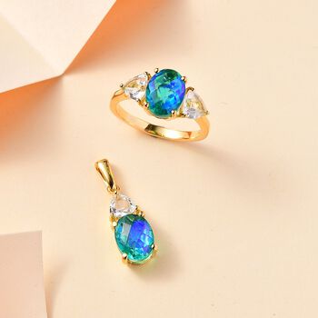 Pfau Triplett Quarz und Topas Schmuckset, 925 Silber 750 Gelbgold Vermeil - 5,75 ct.