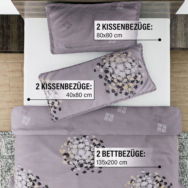 6-tlg. Bettwäsche-Garnitur mit doppelseitigem Druck, Floralmuster, grau image number 3