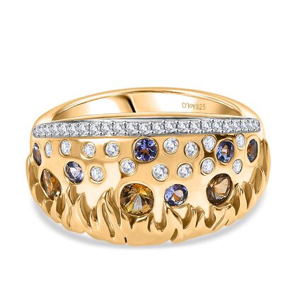 Fire and Ice Collection - Nat&uuml;rlicher goldener Tansanit, Tansanit Ring 925 Silber 750 Gelbgold Vermeil (Gr&ouml;&szlig;e 20.00) ca. 0.98 ct
