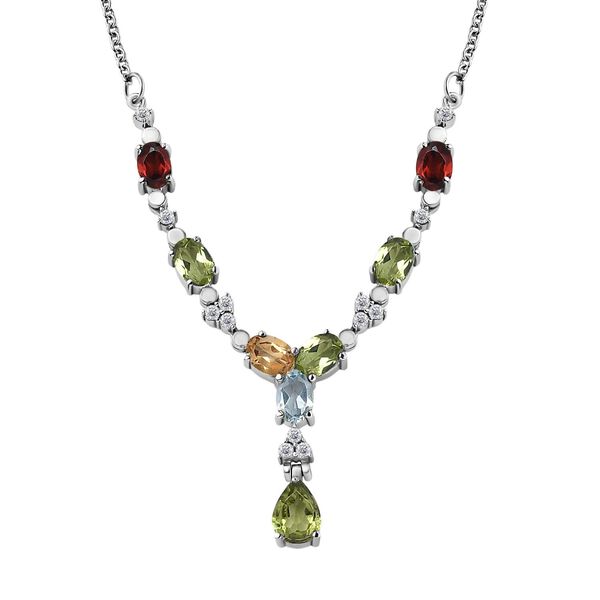 Mehrfarbige Edelstein Halskette, ca. 45 cm Edelstahl ca. 4.40 ct