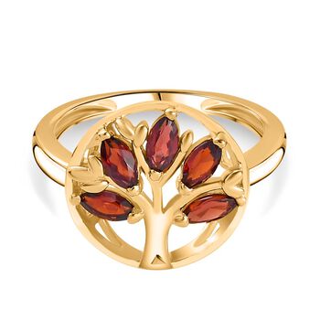 Roter Granat Lebensbaum Ring, 925 Silber Gelbgold Vermeil (Gr&ouml;&szlig;e 17.00) ca. 0.95 ct