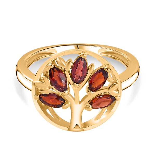 Roter Granat Lebensbaum Ring, 925 Silber Gelbgold Vermeil (Gr&ouml;&szlig;e 17.00) ca. 0.95 ct