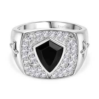 EVER TRUE AA Schwarzer Glasachat, Wei&szlig;er Zirkonia Ring Nickelfreies Messing (Gr&ouml;&szlig;e 23.00)