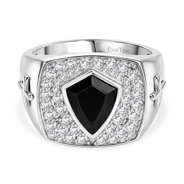 EVER TRUE AA Schwarzer Glasachat, Wei&szlig;er Zirkonia Ring Nickelfreies Messing (Gr&ouml;&szlig;e 23.00)