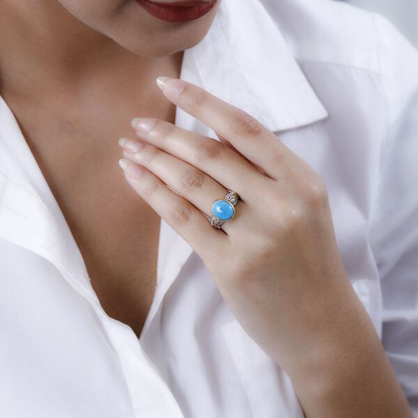 Amerikanischer, nat&uuml;rlicher Sleeping Beauty T&uuml;rkis und Zirkon-Ring - 3,62 ct. image number 3