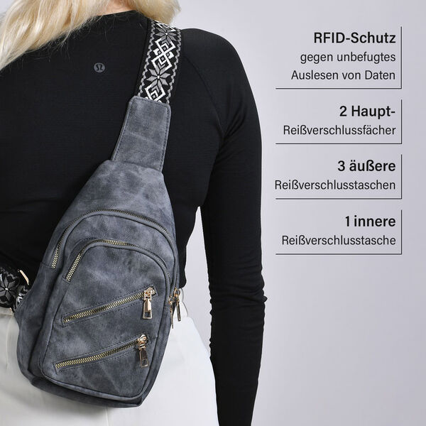 Rucksack aus Nylon mit RFID-Schutz, 19x8x32 cm, Grau image number 4