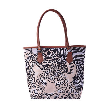 Klassische Handtasche mit naturfreundlichem Kunstleder-Griff, Leopard-Muster
