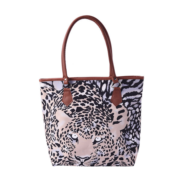 Klassische Handtasche mit naturfreundlichem Kunstleder-Griff, Leopard-Muster