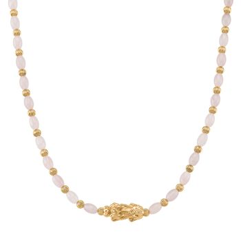Rosenquarz Pixiu Halskette, ca. 45cm + 5cm extender, gelb vergoldet ca. 50.00 ct