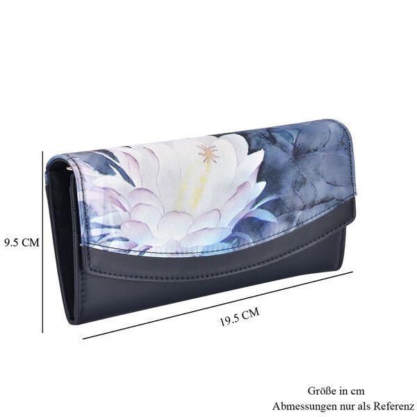 Seidenbrokat Clutch-Tasche aus echtem Leder mit RFID Schutz, 19.5x9.5x3cm, Blau image number 6