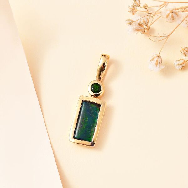 Ammolit, Nat&uuml;rlicher Chromdiopsid Anh&auml;nger 925 Silber 750 Gelbgold Vermeil ca. 1,41 ct. image number 2