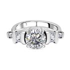 Strahlender Glanz mit Smaragdschliff-Akzenten Moissanit Ring, 925 Silber platiniert (Größe 17.00) ca. 2.16 ct