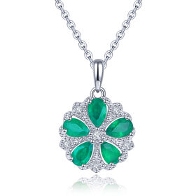 AAA Kagem sambischer Smaragd und Zirkon floraler Cluster-Anhänger mit Kette - 1,01 ct.